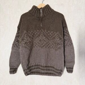 Everest Designs Men’s 100% Wool 1/4 Zip Pullover Sweater Fair Isle in Brown M